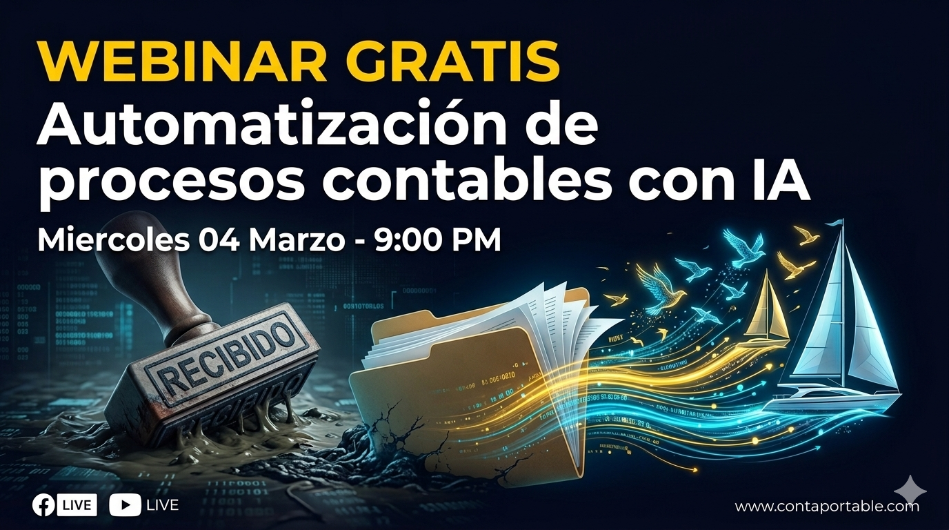 Automatización de procesos contables con IA. Muestra una carpeta de archivos transformándose en un velero digital, simbolizando libertad frente a la carga administrativa. Miércoles 04 de Marzo, 9:00 PM.