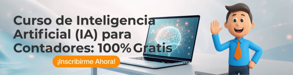 Curso de Inteligencia Artificial para contadores gratis en Contaportable: laptop con cerebro digital en oficina moderna