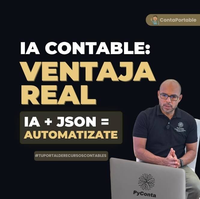 Fundador de Contaportable en El Salvador analizando archivos JSON de factura electrónica con inteligencia artificial en pantalla.