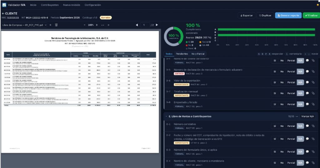 Resultado de la app de validación aplicada al Libro de IVA de consumidor final generado por PyConta